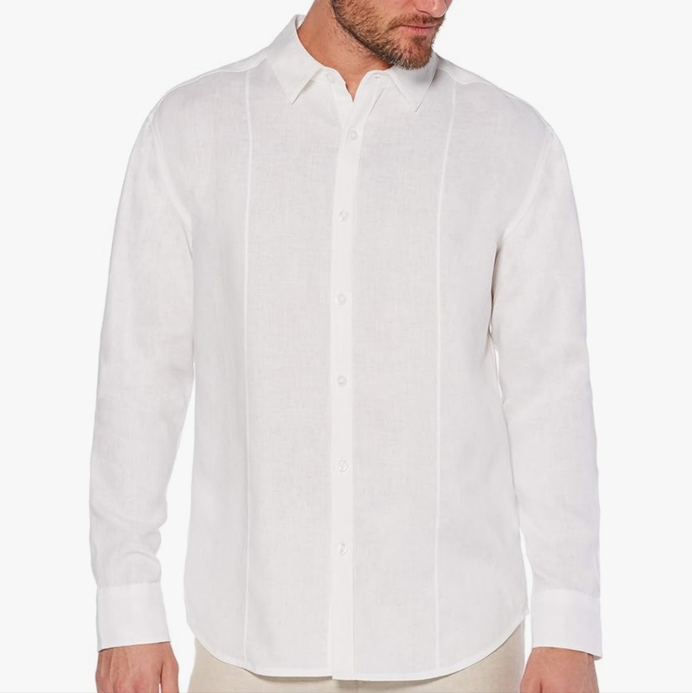 Cubavera 100% Linen Long‎ Sleeve Shirt Pintuck White